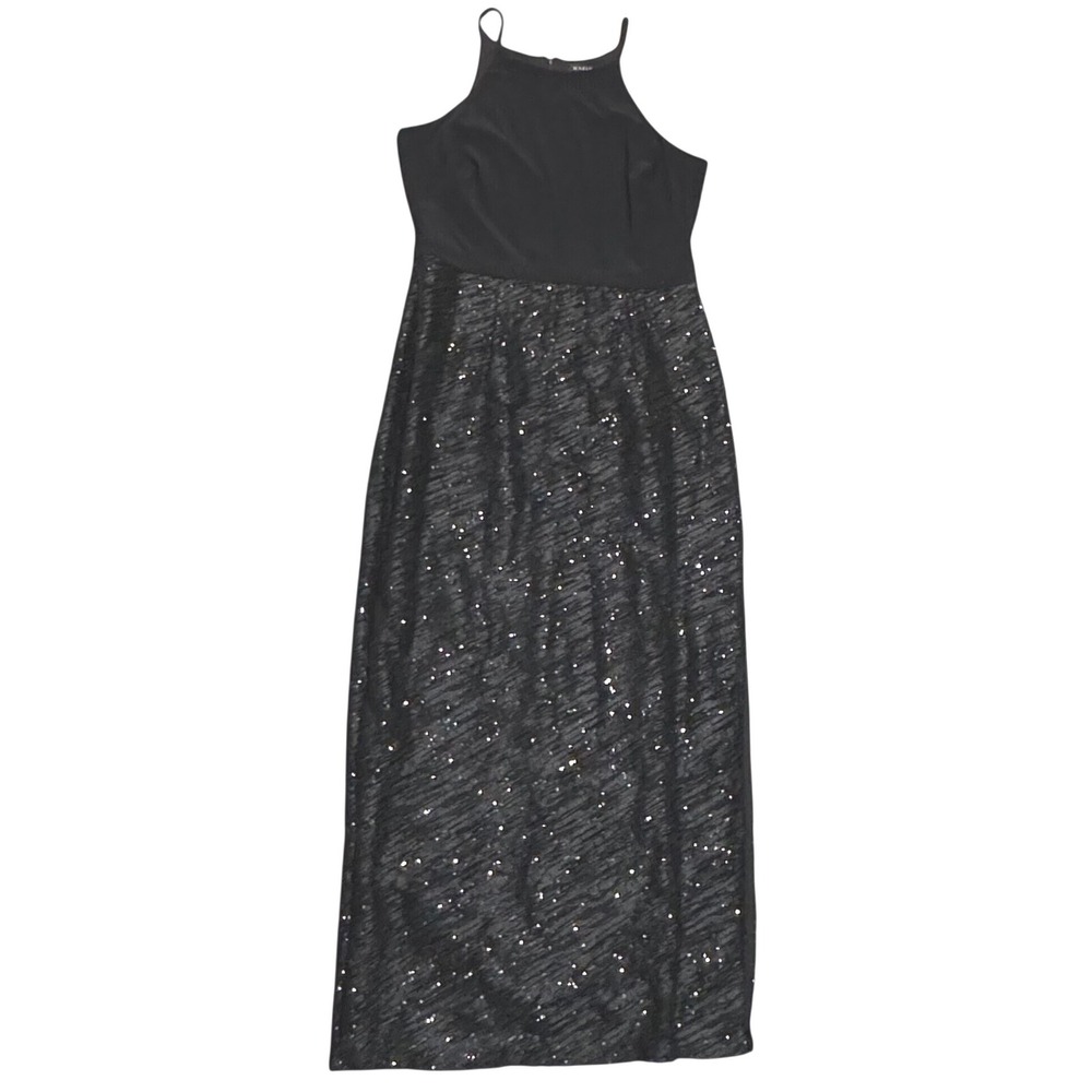 Marina Maxi Dress Women 16‎ Black Excellent Halter Sequin Formal Gown Zip